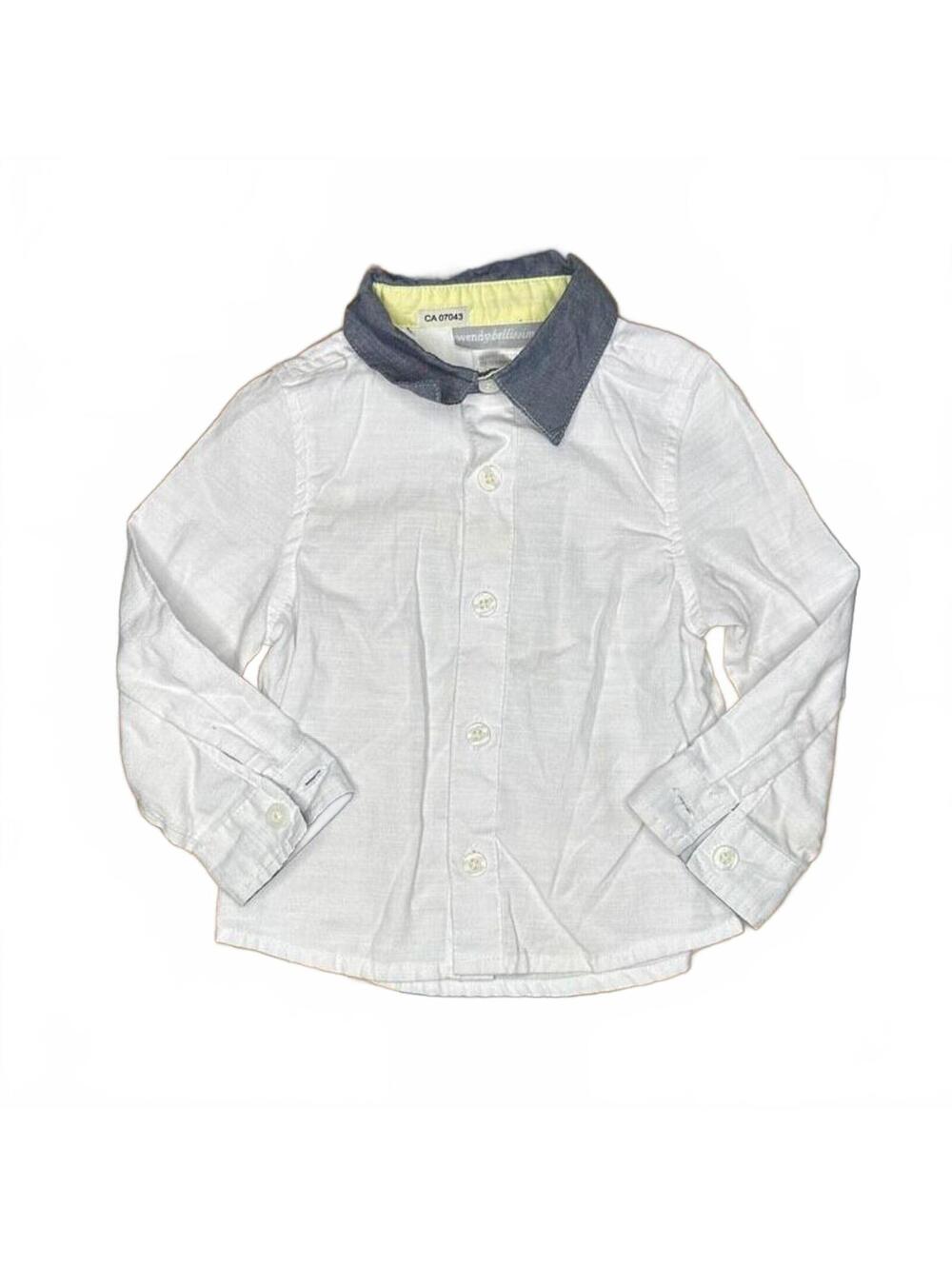 Wendy Bellissimo Boys Long Sleeve Button-up White Shirt Grey Collar 18M